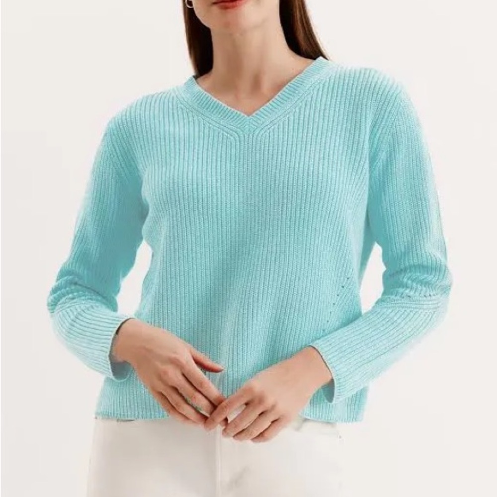 NWT Tyler Böe Beachy Mineral Wash 100% Cotton V-Neck Sweater in Aruba Size XS
